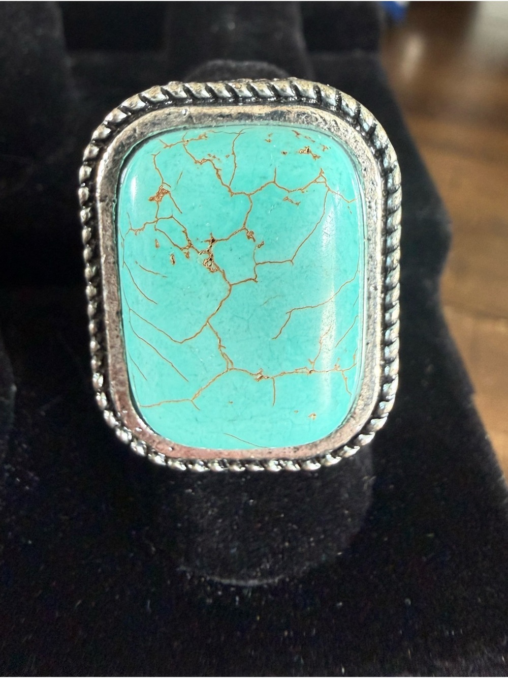 Turquoise Stone Silver-Tone Statement Ring